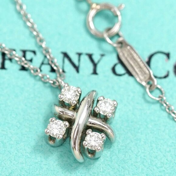 Tiffany & Co Diamond Cross Jean Schlumberger Lynn Necklace 16" Platinum 950 Auth - Picture 1 of 8